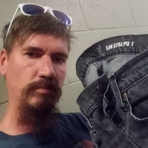 George, slim straight, 36x32, men's black faded jeans.